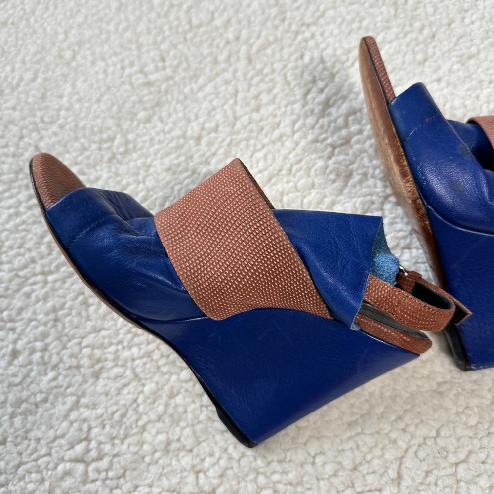 Balenciaga Blue/Brown Leather Open Toe Glove Slingback Sandals Size 35.5 - Picture 9 of 9